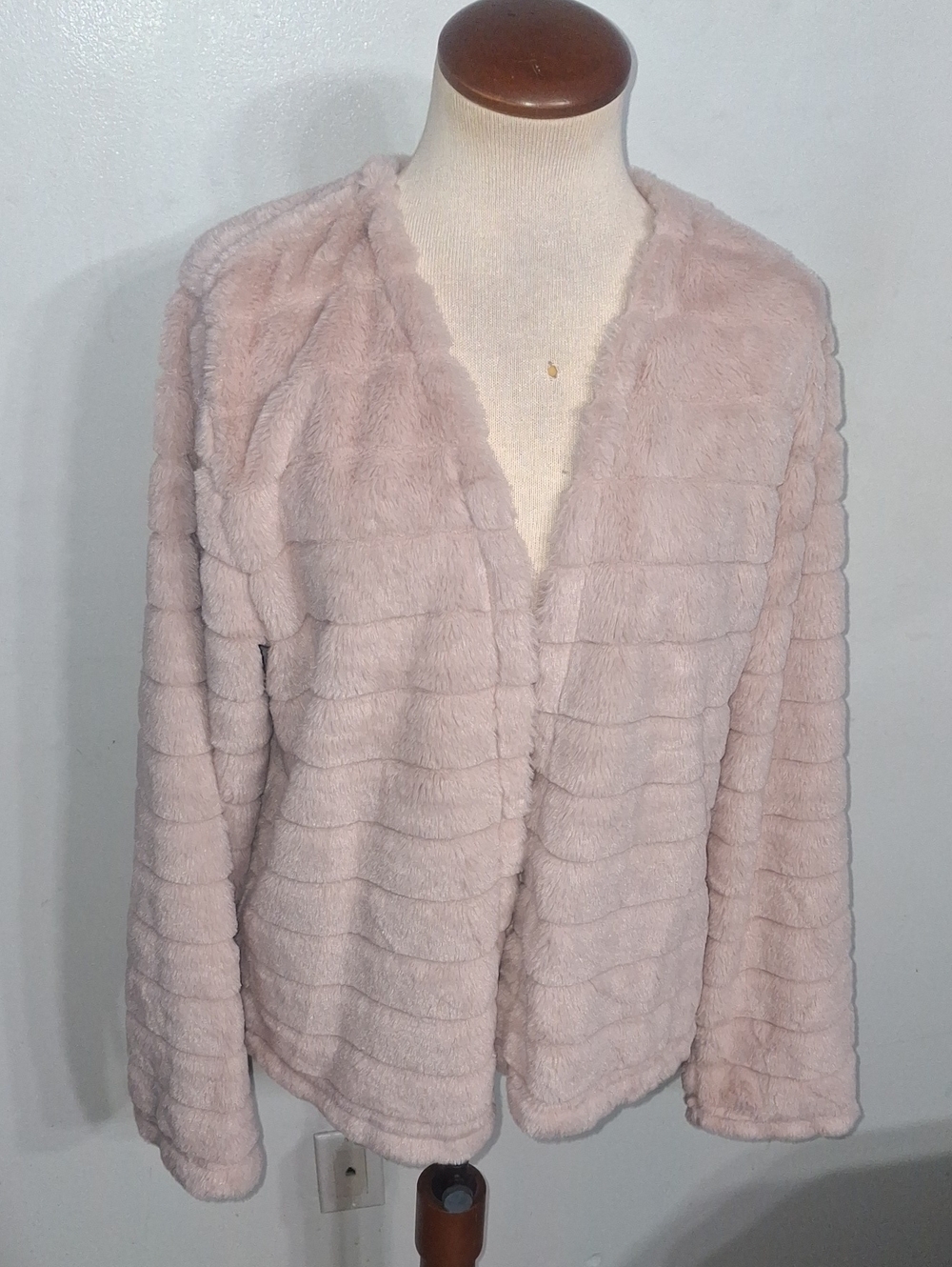 Miss Chievous Plush Open-Front Teddy Jacket - Blush - W Sz Medium